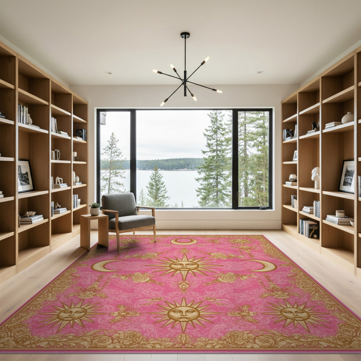 Pink Celestial Floral Vintage Area Rug