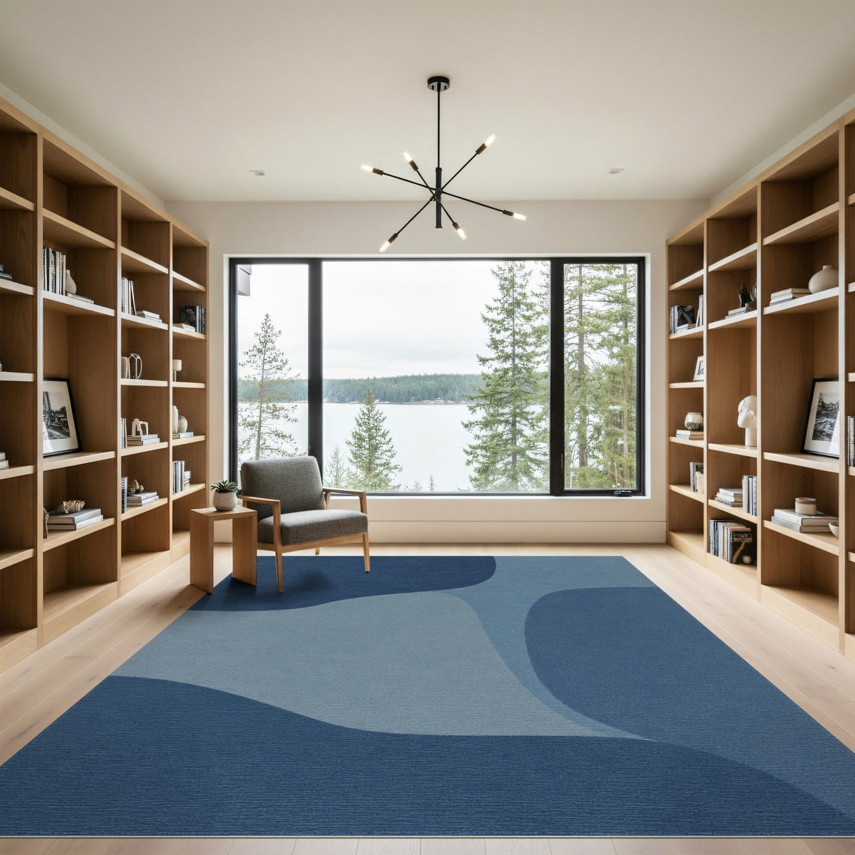 Flowing Blue Abstract Area Rug