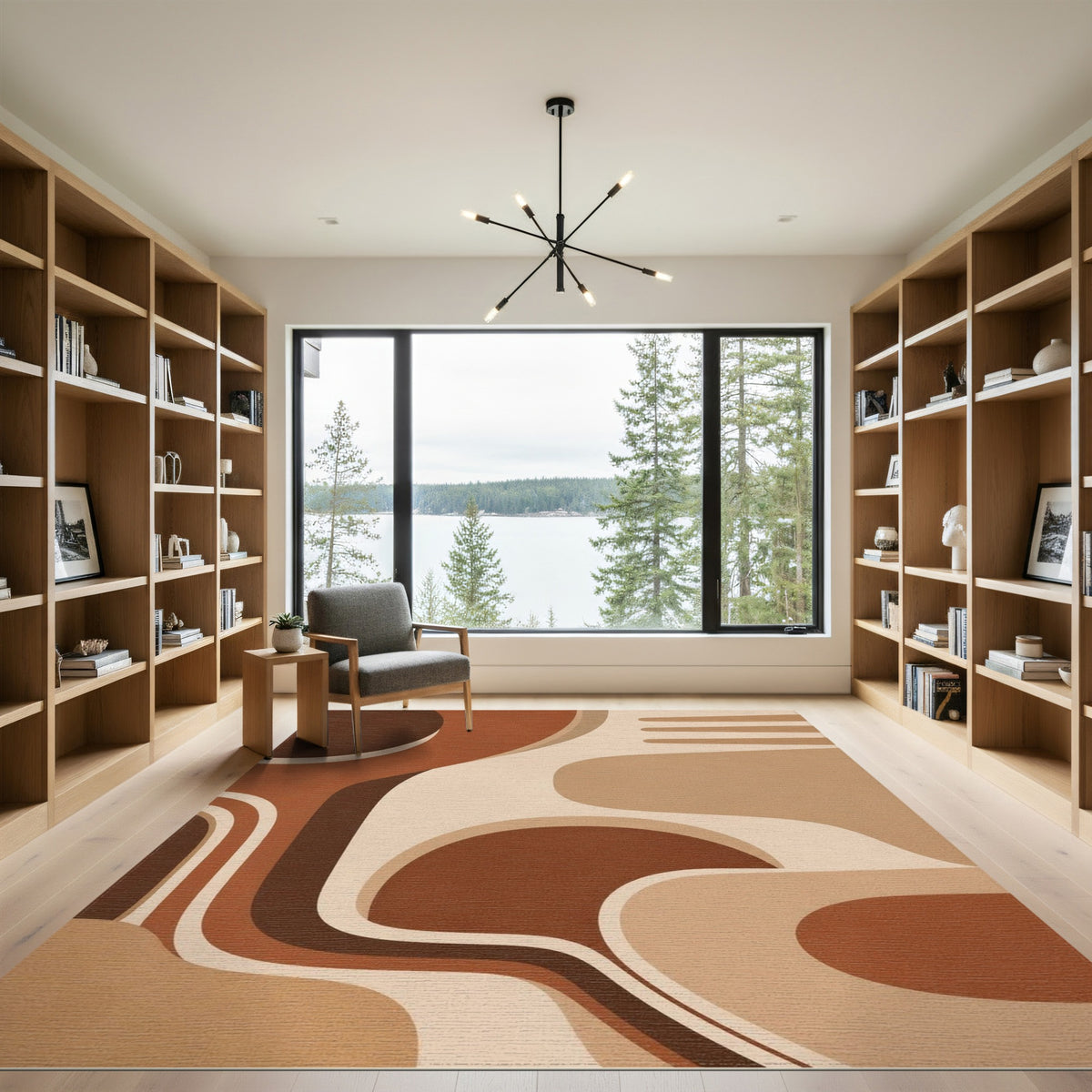 Brown and Tan Brown Tan Organic Abstract Area Rug