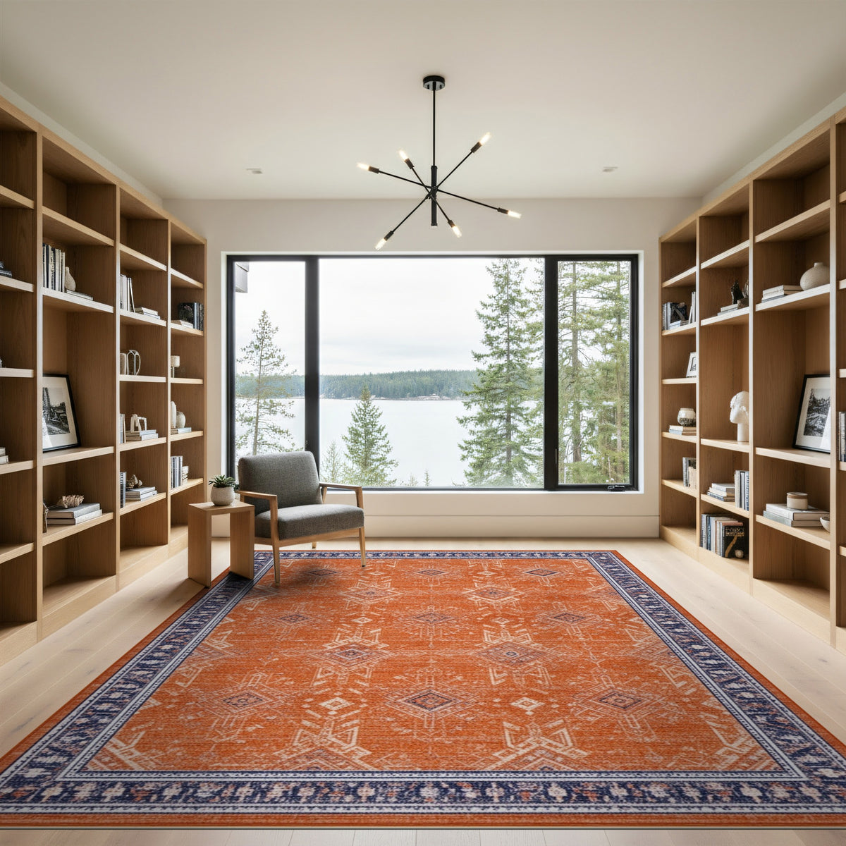 Orange Geometric Tribal Area Rug