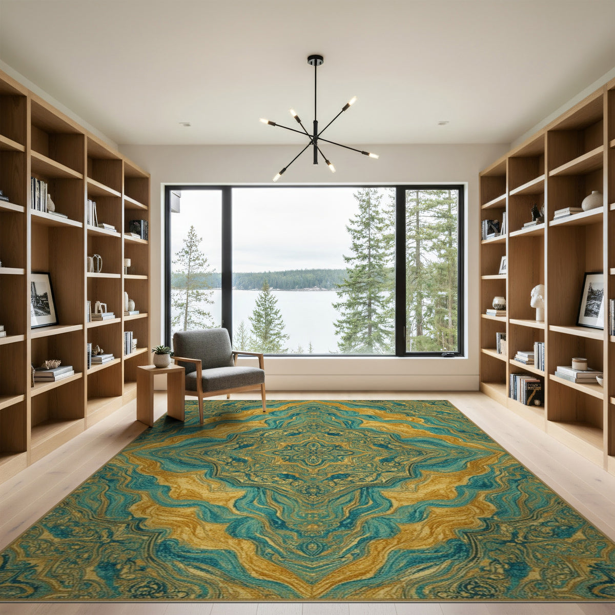 Gold Teal Gold Persian Medallion Area Rug