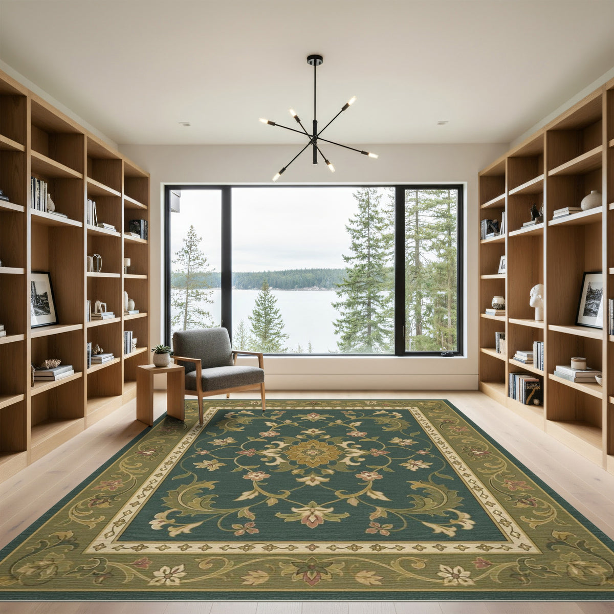 Green Floral Vintage Medallion Area Rug