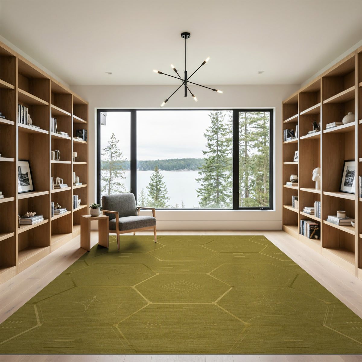 Green Hexagon Geometric Area Rug