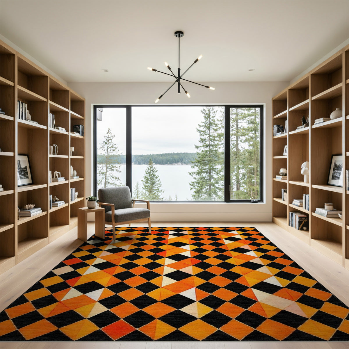 Geometric Modern Orange Geometric Diamond Area Rug