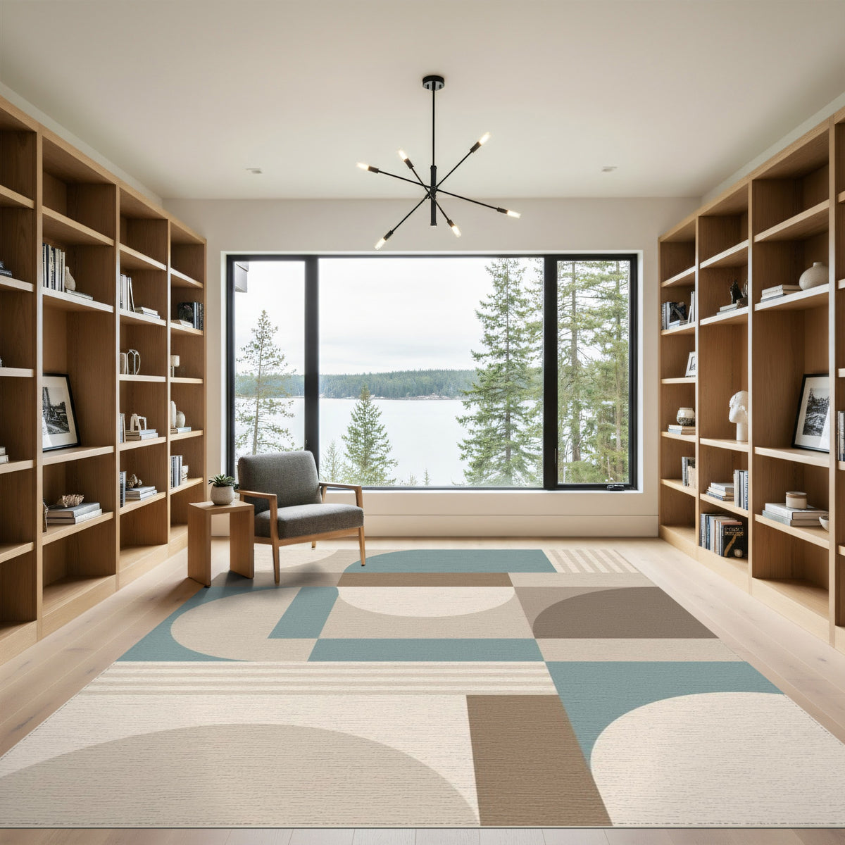 Geometric Beige Teal Modern Area Rug