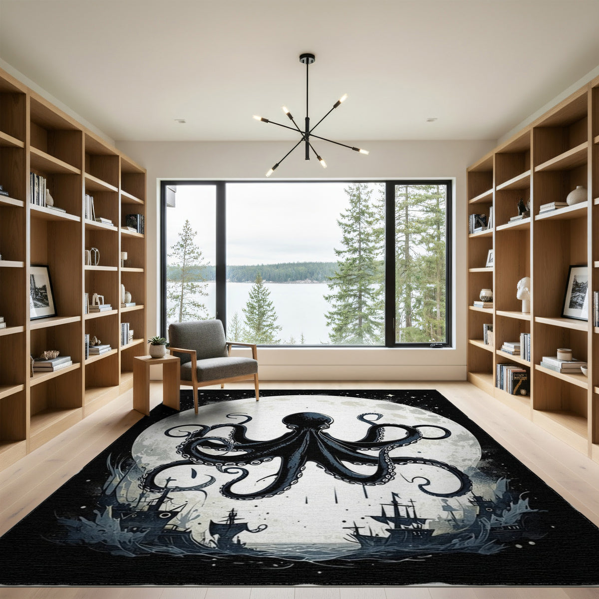 Kraken Octopus Moon Area Rug