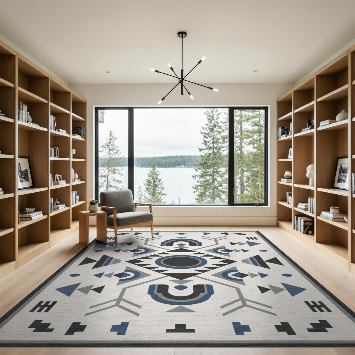 Blue Geometric Symmetrical Area Rug