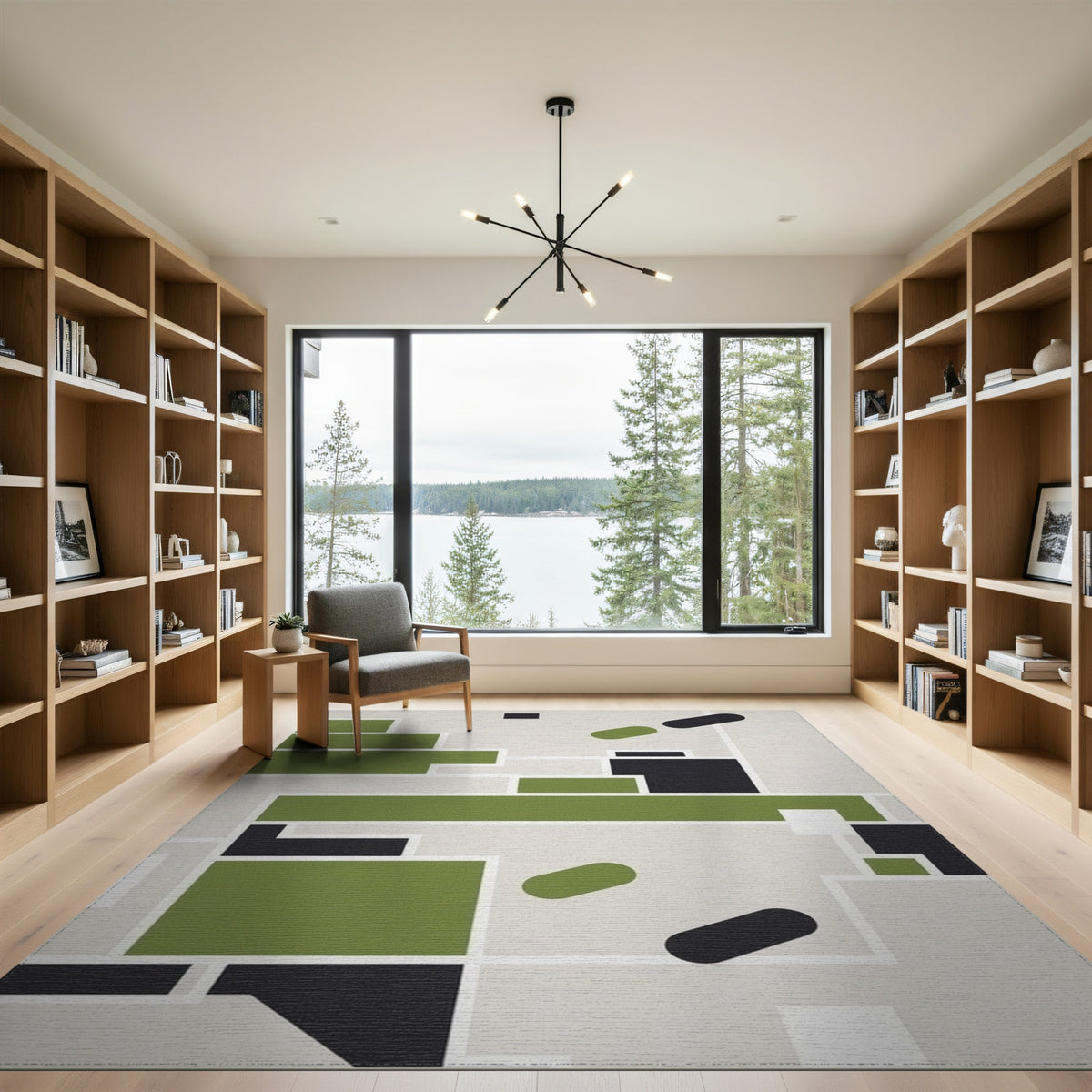 Green Geometric Abstract Area Rug