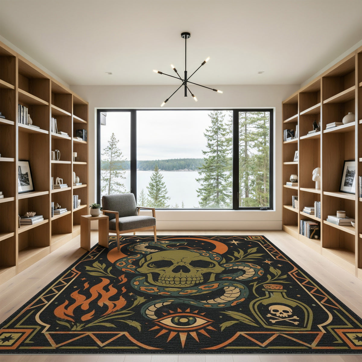 Mystic Skull Serpent Washable Area Rug