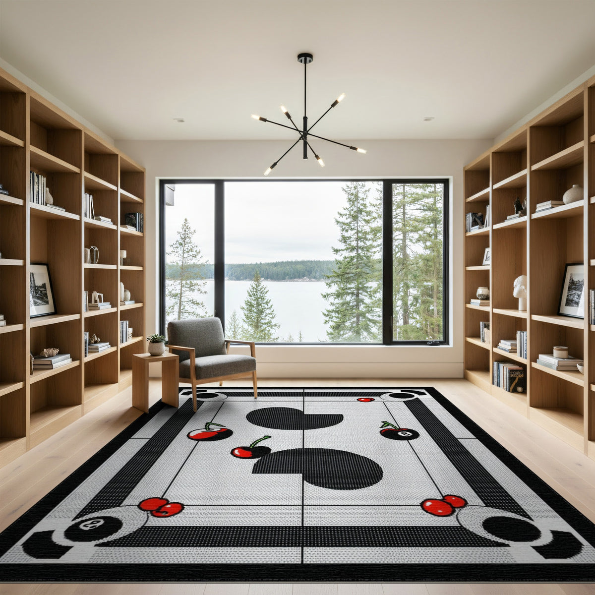 Black White Cherry 8-Ball Area Rug