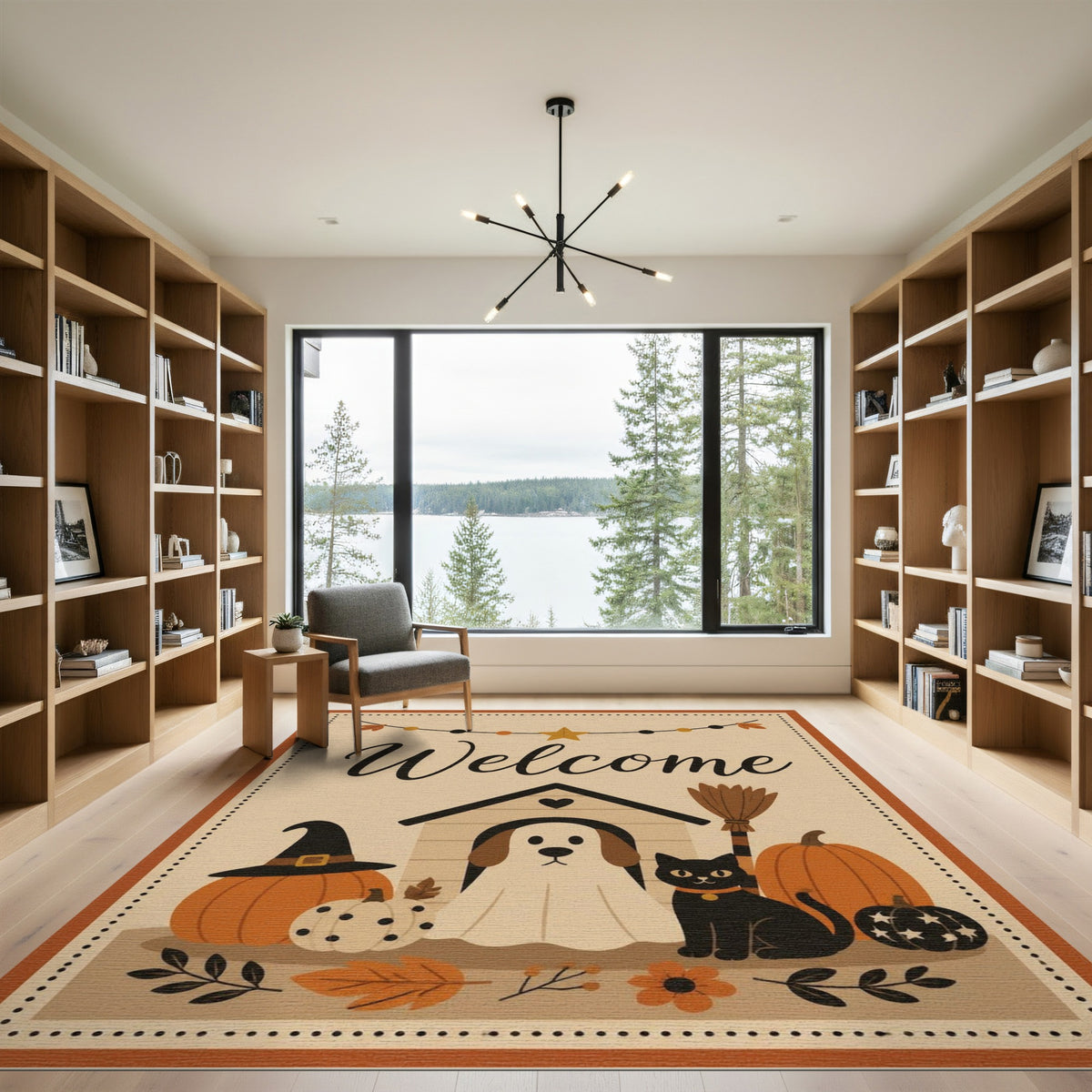 Halloween Welcome Dog and Cat Area Rug