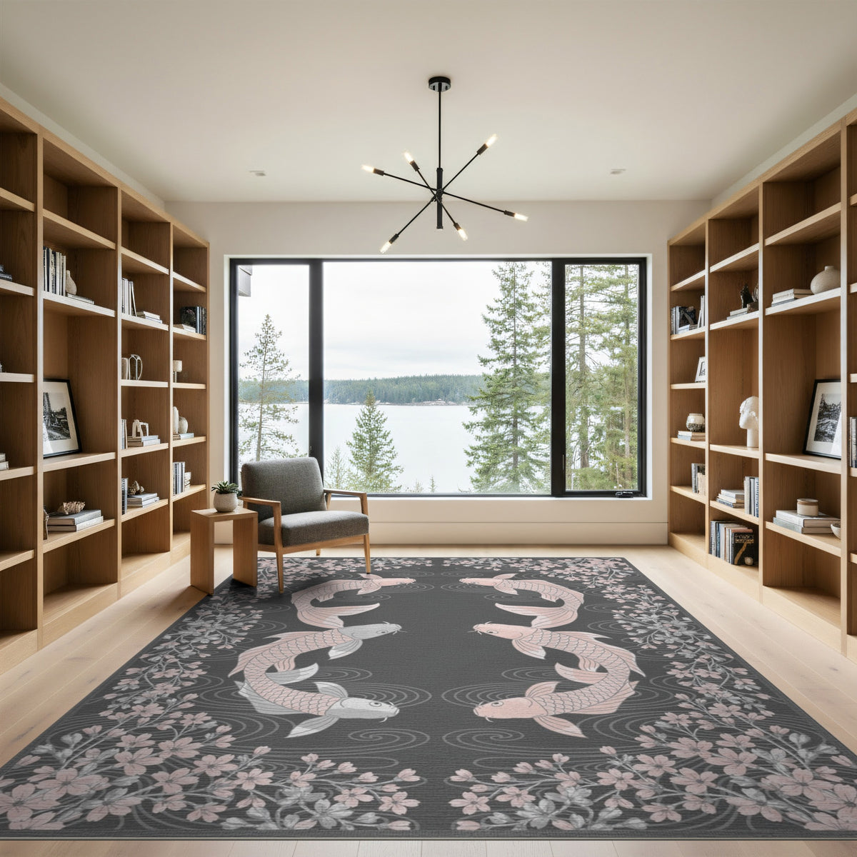Pink Koi Cherry Blossom Area Rug