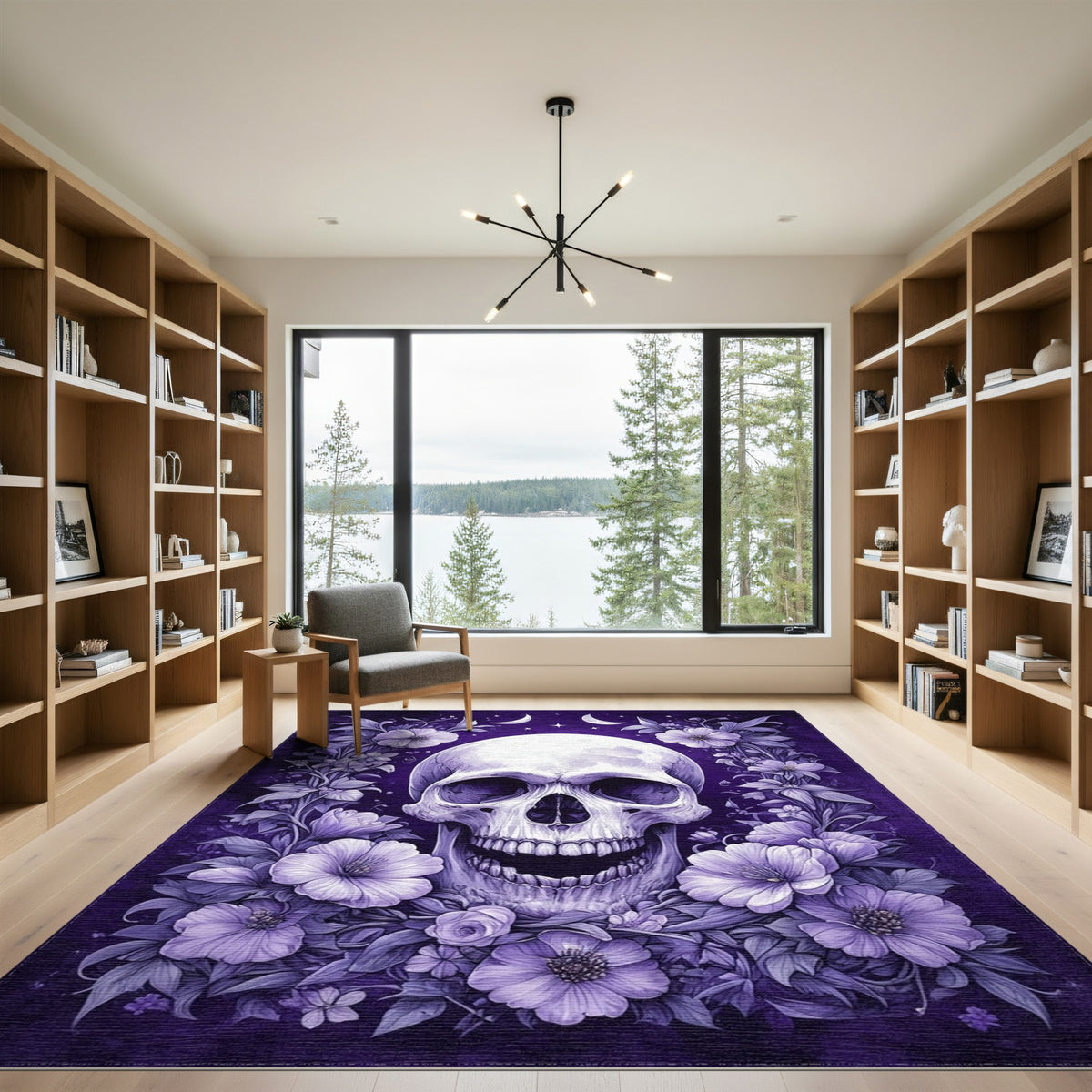 Floral Vintage Purple Floral Skull Area Rug
