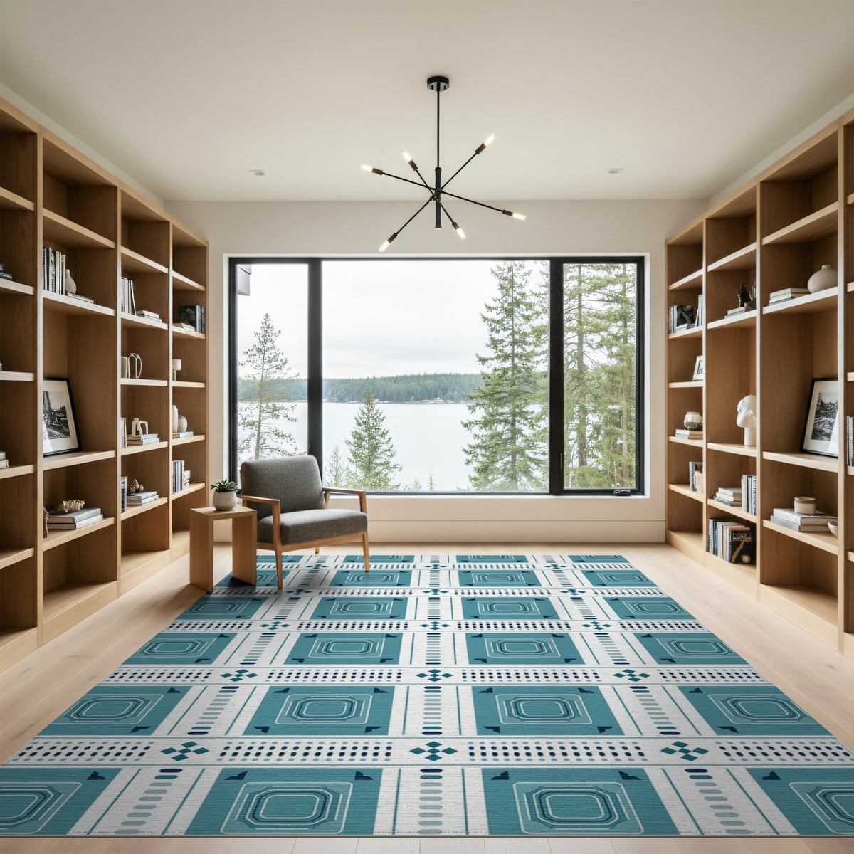 Blue and Teal Geometric Washable Area Rug