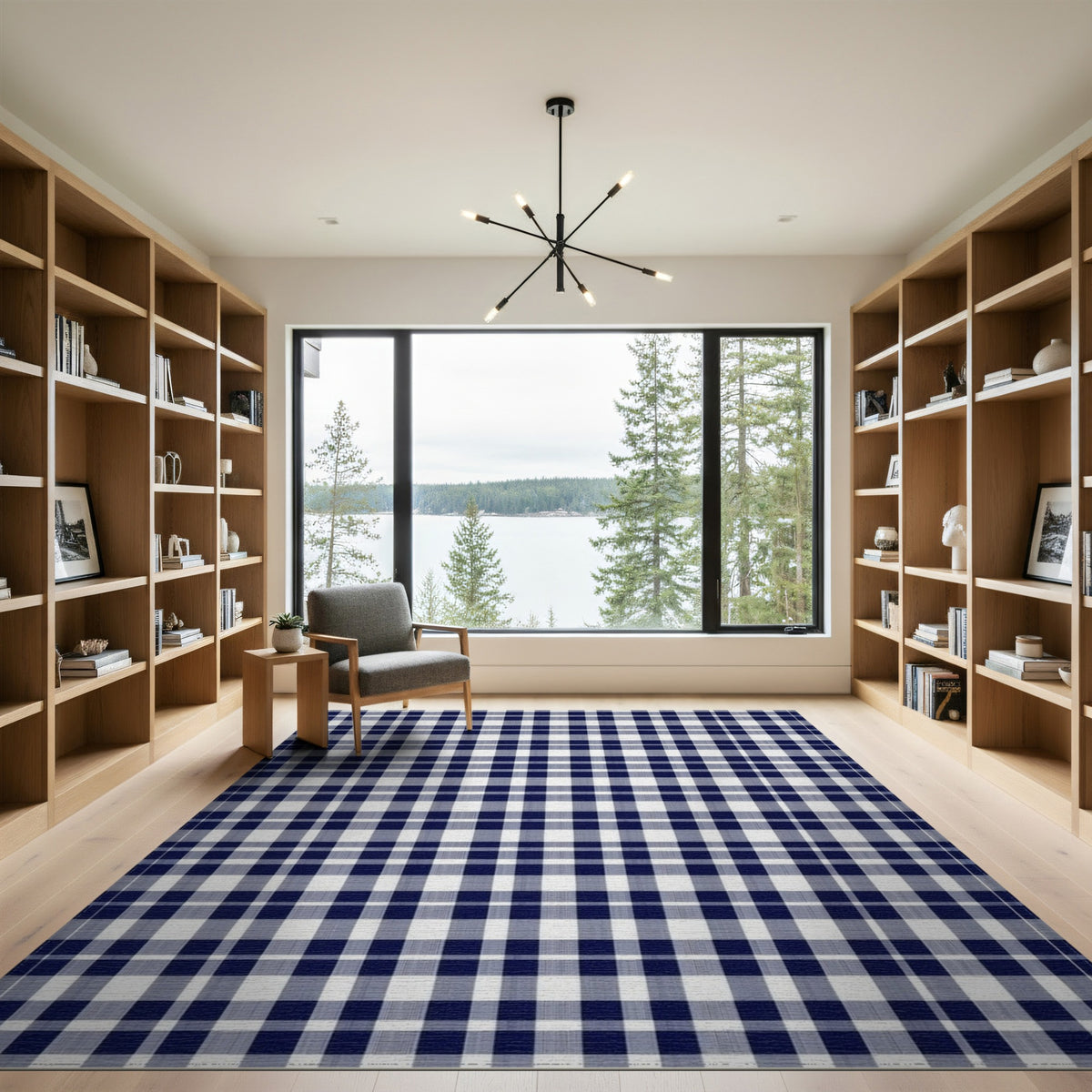 Washable Navy Blue Checkered Washable Area Rug