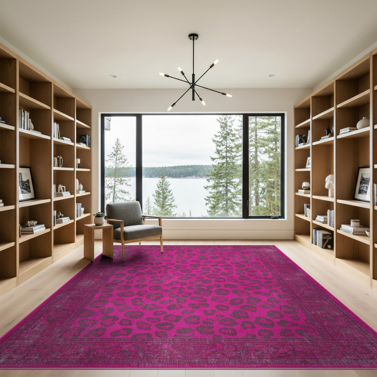 Pink Leopard Print Distressed Vintage Area Rug