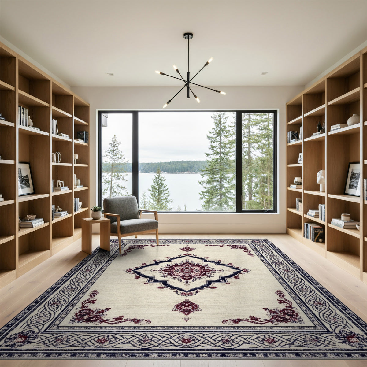 Beige Navy Persian Medallion Area Rug