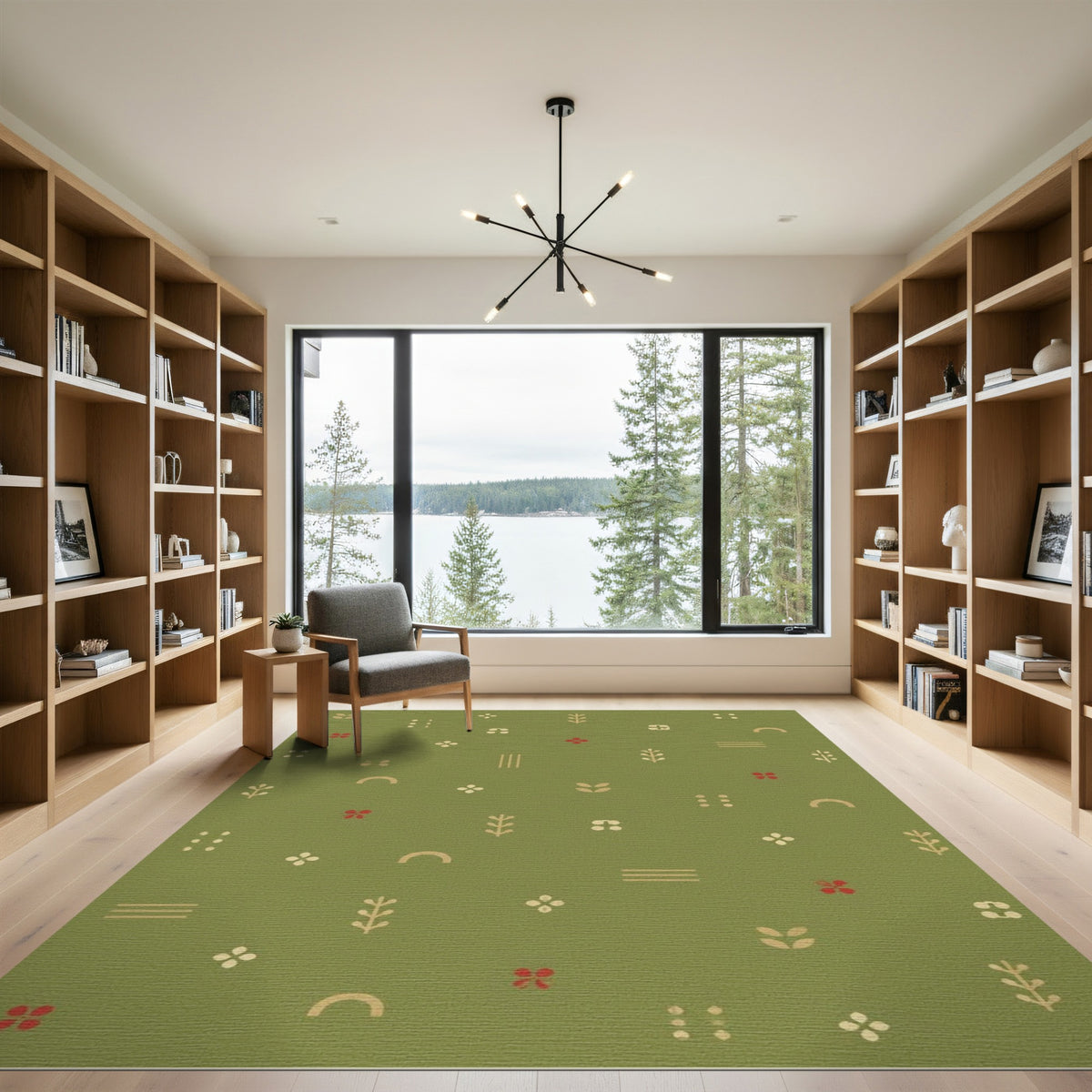Green Boho Chic Washable Area Rug
