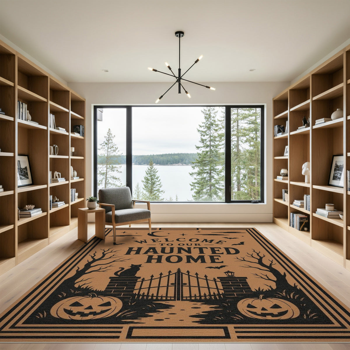 Orange Haunted Home Halloween Welcome Area Rug