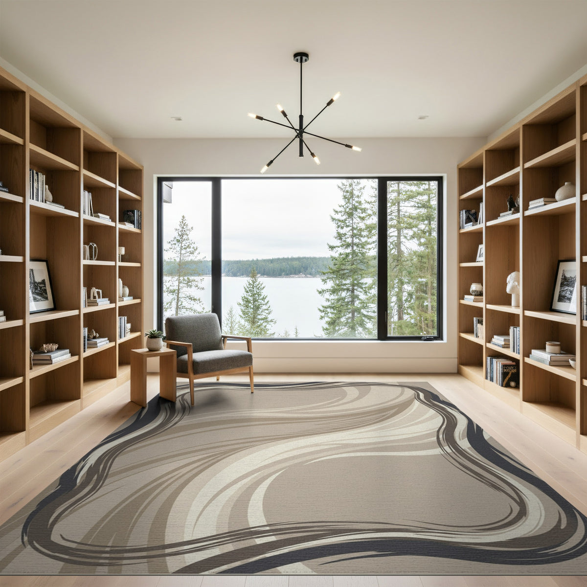 Abstract Area Beige and Neutral Beige Abstract Flow Area Rug