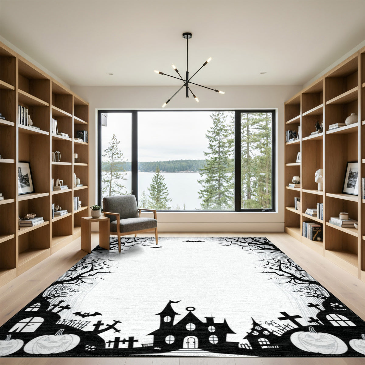 Spooky Halloween Silhouette Washable Area Rug