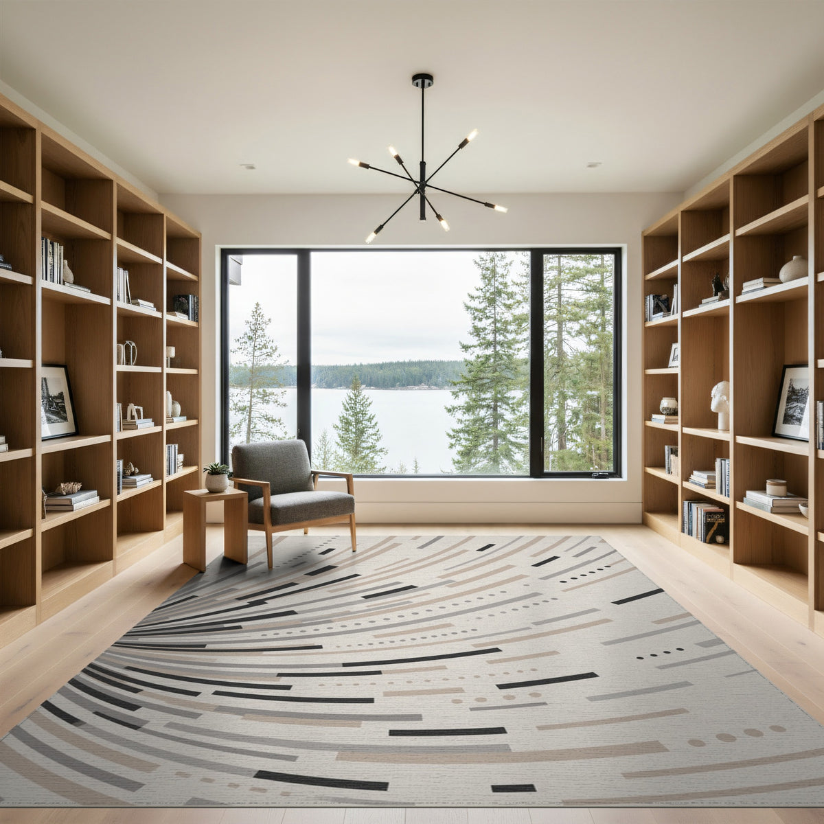Beige Geometric Lines Beige and Neutral Area Rug