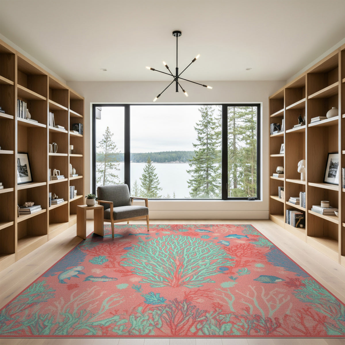 Coastal Beach Pink Coral Reef Coastal Area Rug