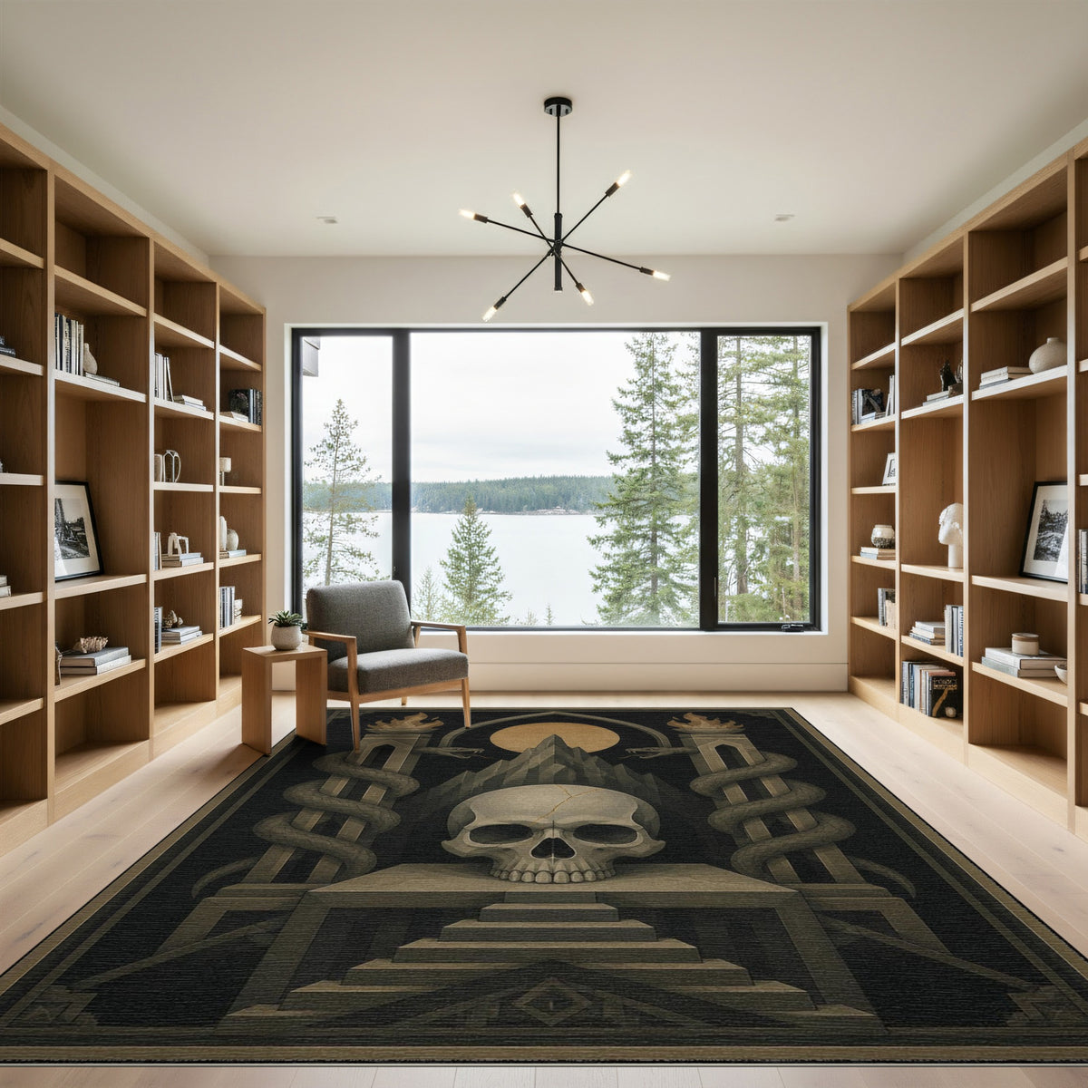 Grey Skull Serpent Area Rug