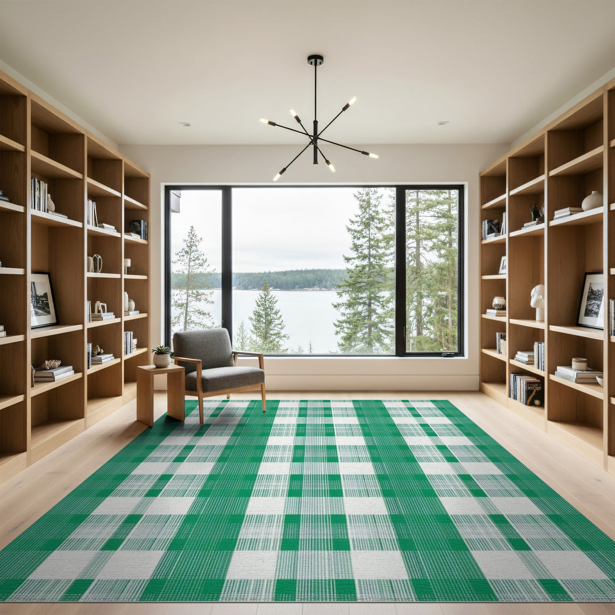 Green Checkered Washable Green Area Rug