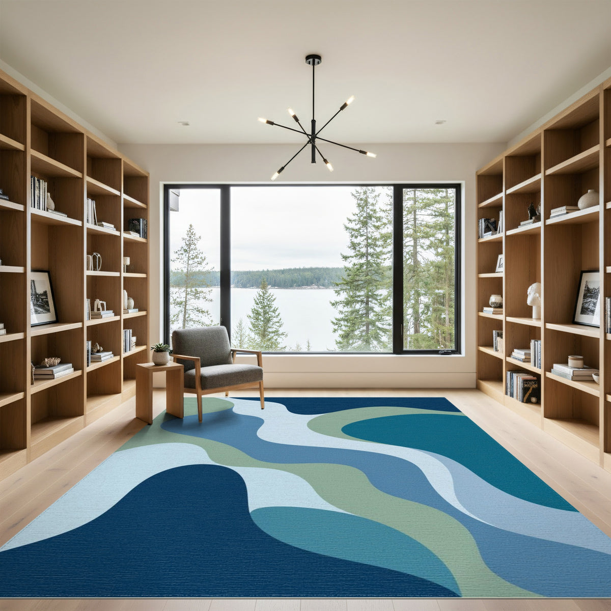 Wavy Blue and Teal Blue Teal Wavy Abstract Area Rug