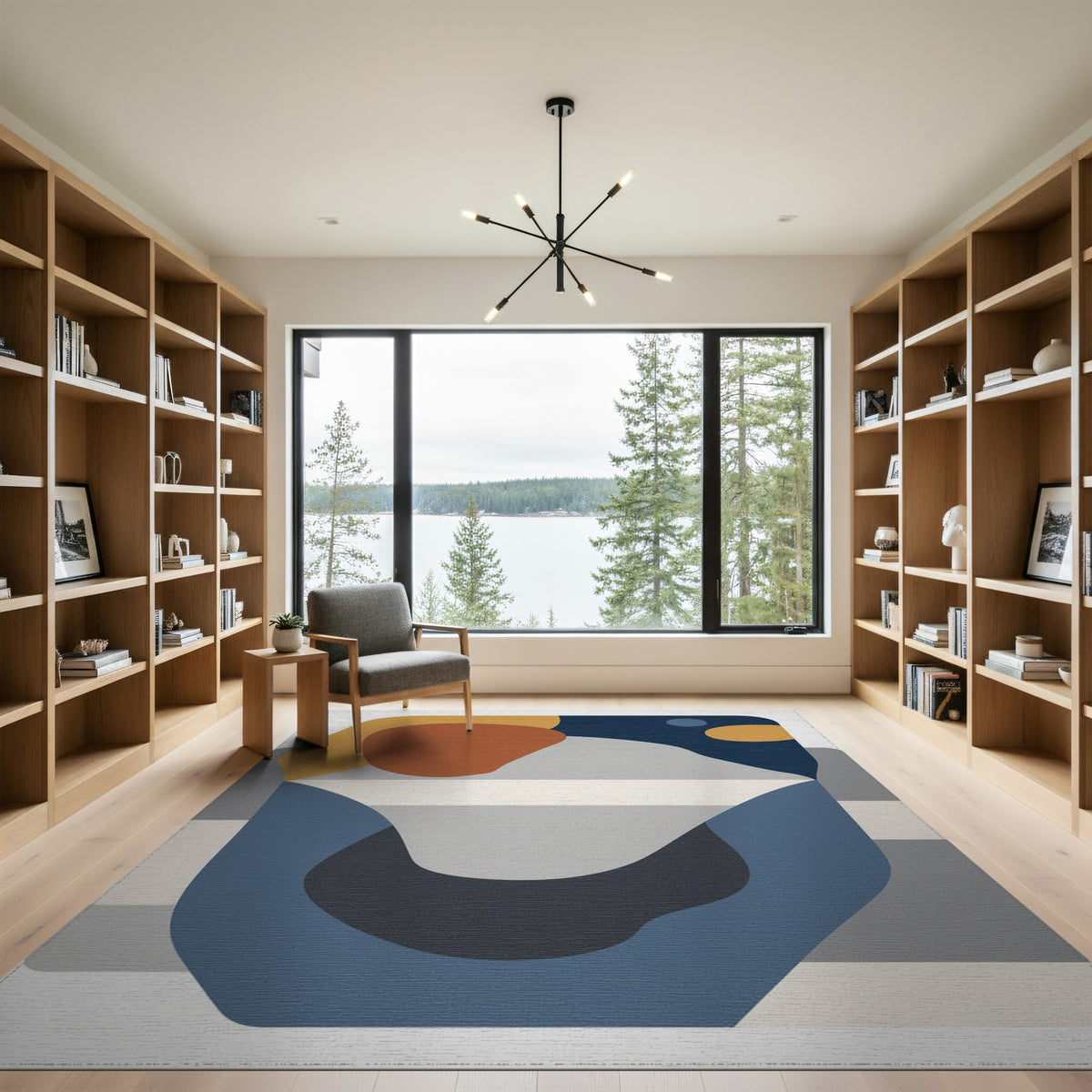 Abstract Multi-Color Blue and Brown Area Rug