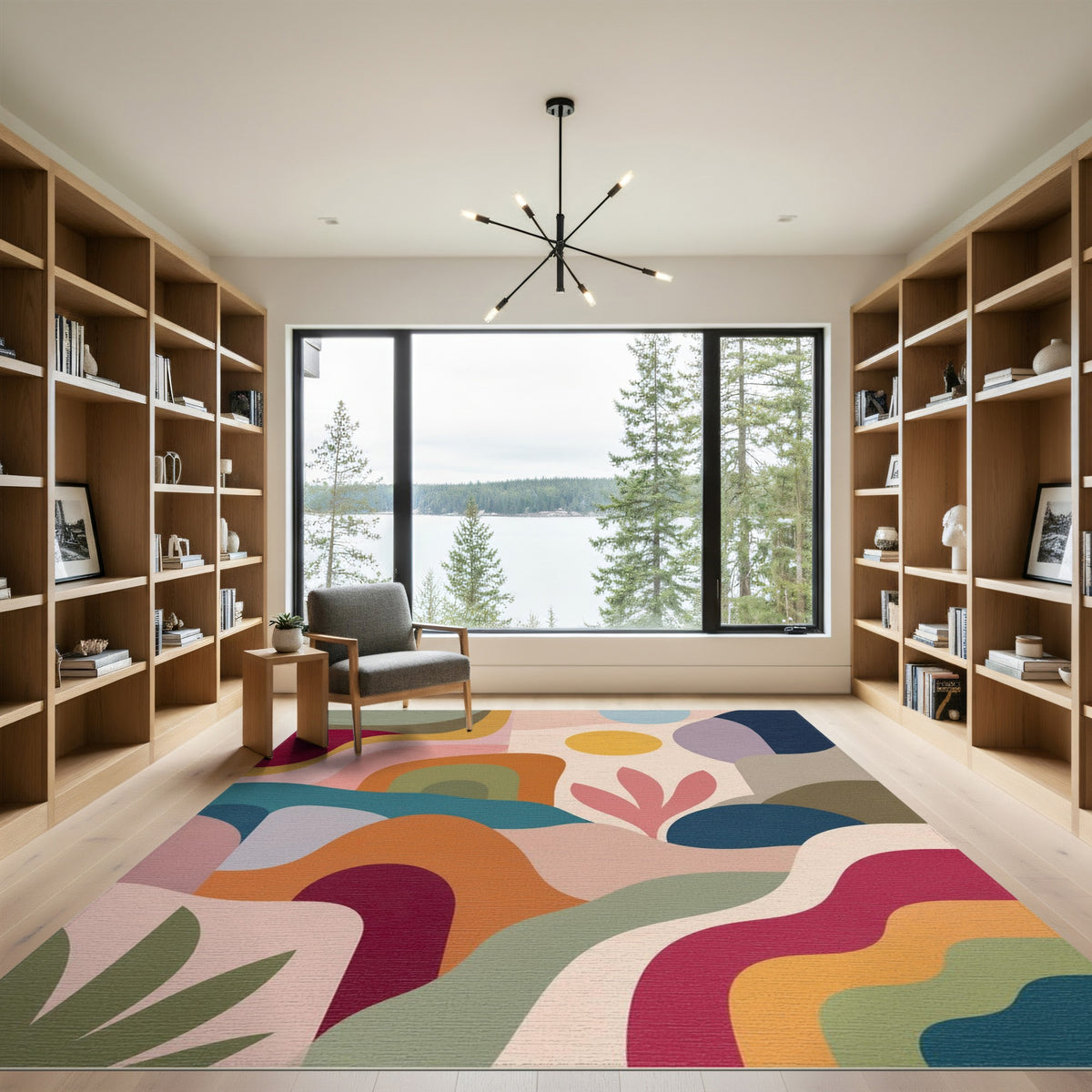 Abstract Area Vibrant Abstract Wave Multi-Color Area Rug
