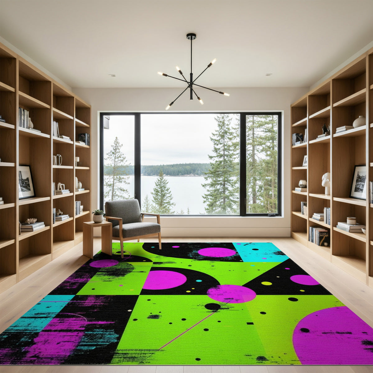 Neon Geometric Circles Area Rug
