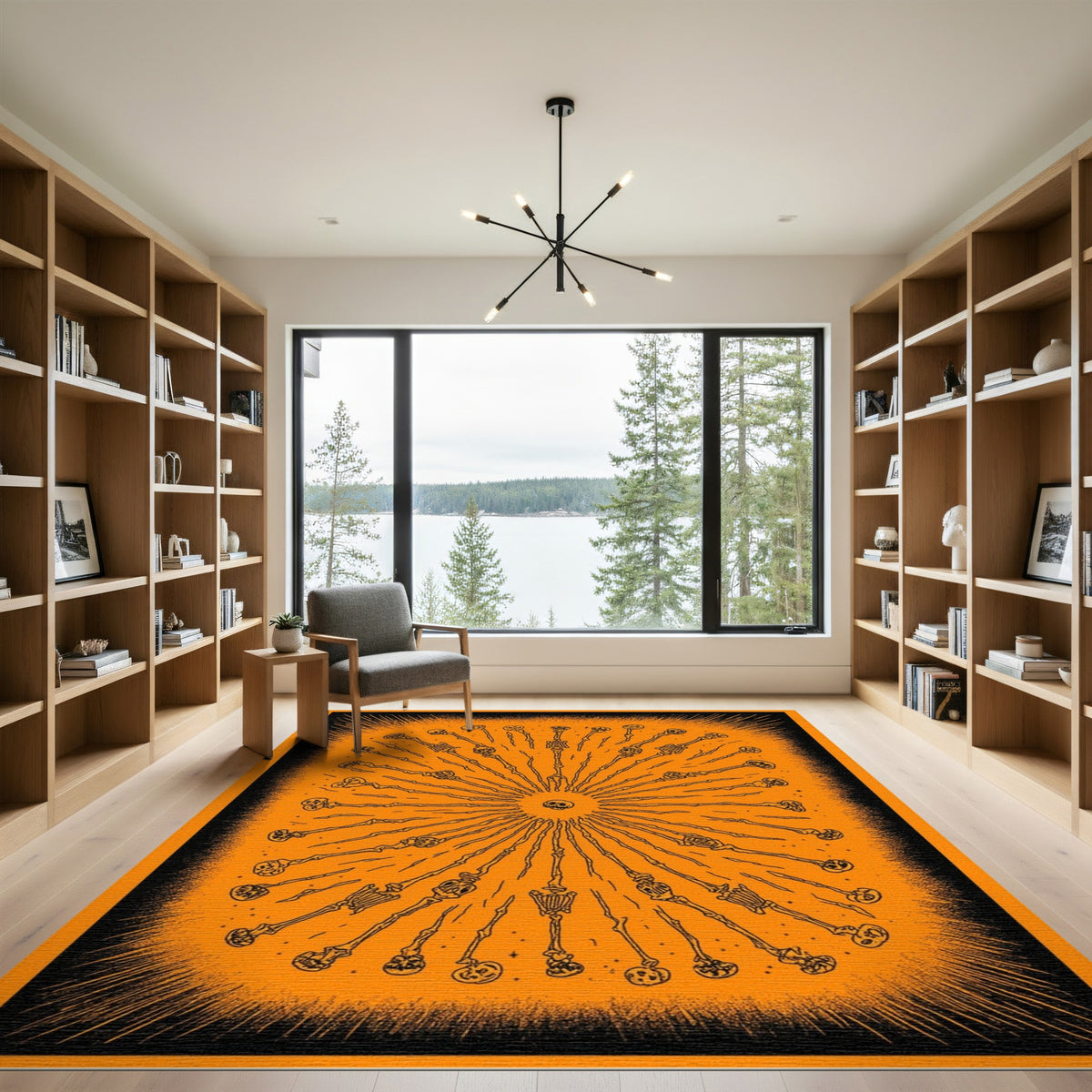 Orange Skeleton Burst Washable Area Rug