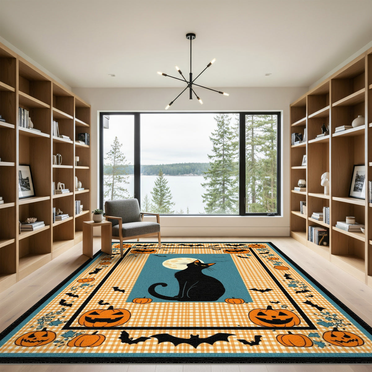 Kids Cartoon Black Cat Halloween Area Rug