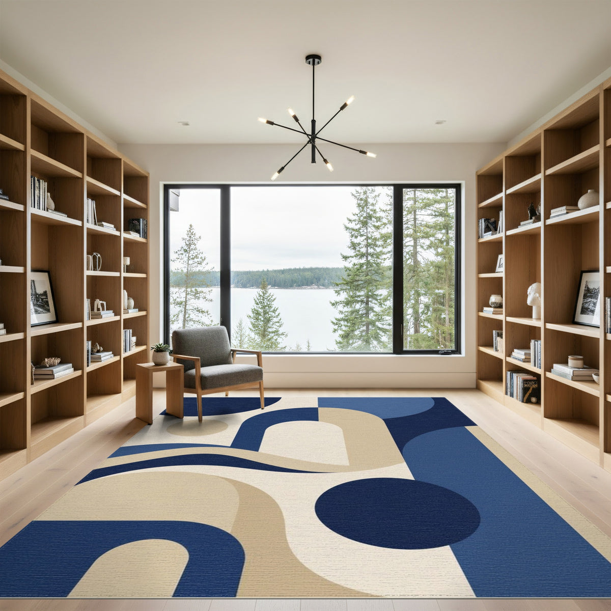 Geometric Modern Blue and Teal Navy Blue Geometric Arch Area Rug