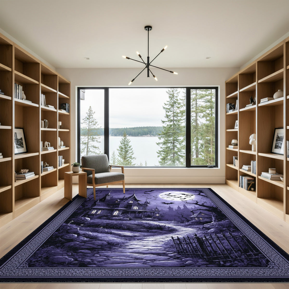 Purple Gothic Haunted House Area Rug