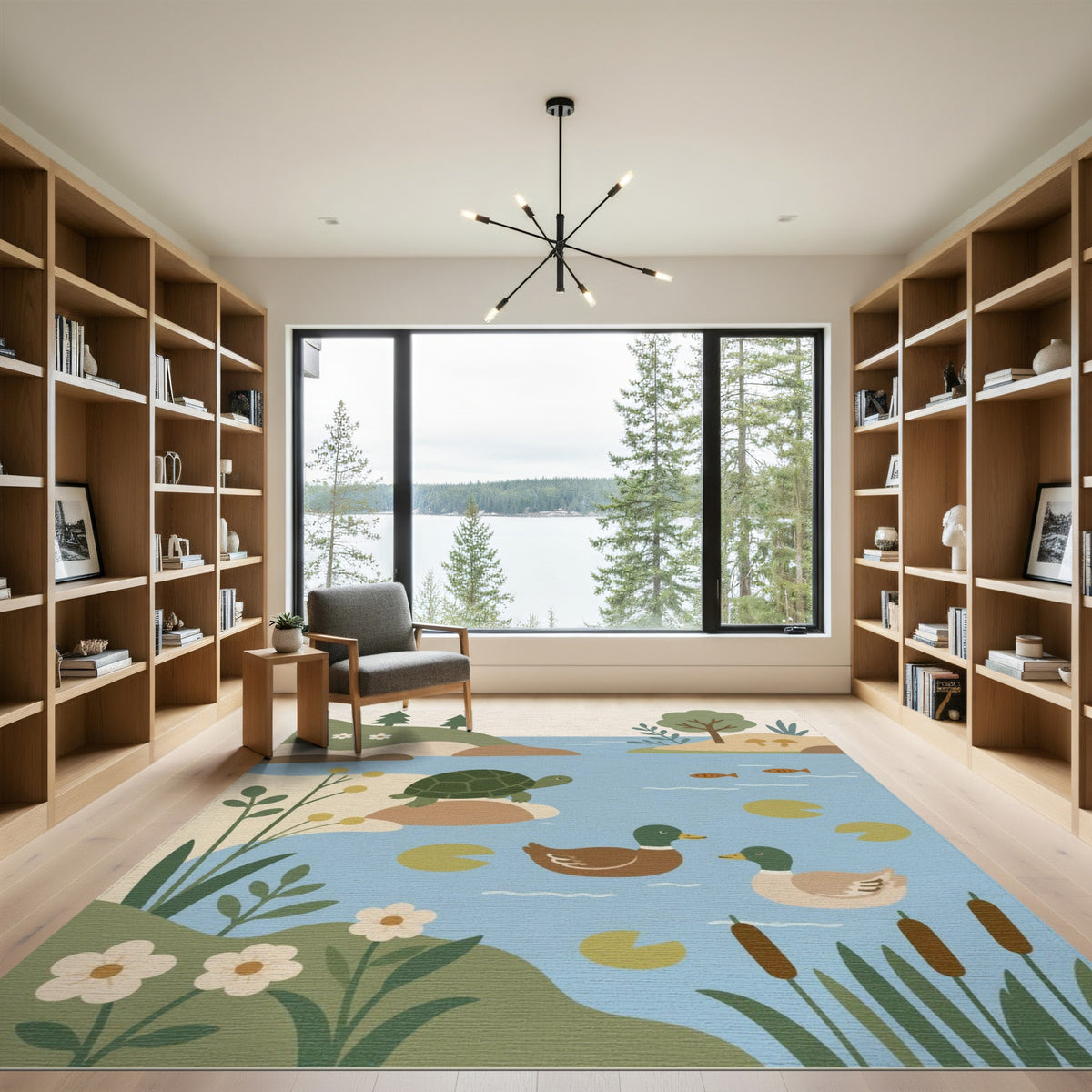 Duck Turtle Pond Kids Area Rug