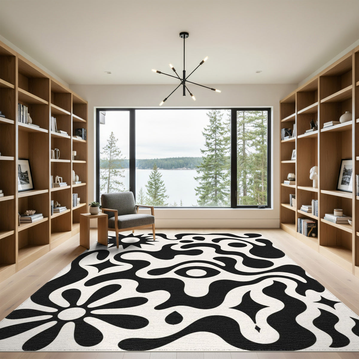 Abstract Area Black White Abstract Organic Area Rug