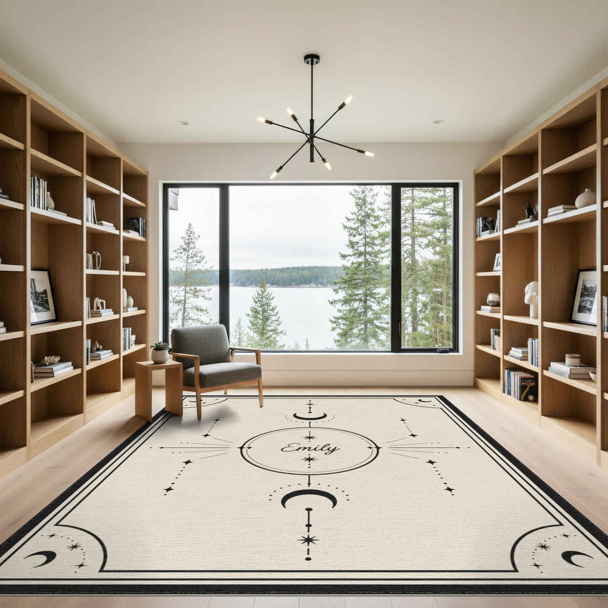 Black and White Celestial Moon Phase Area Rug