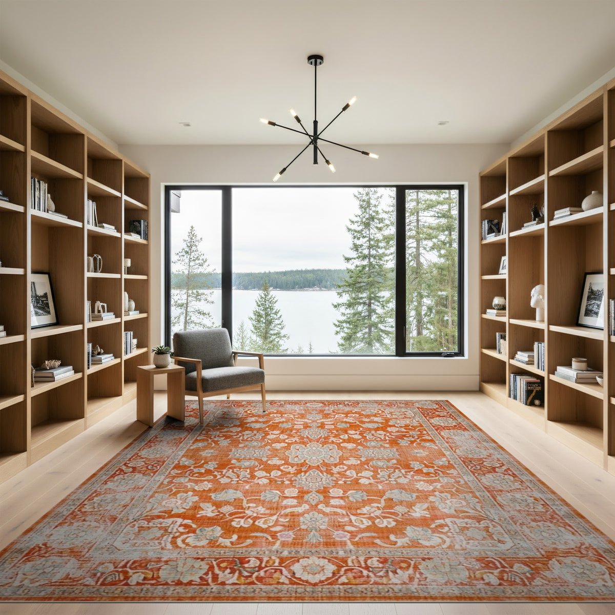 Orange Floral Vintage Area Rug
