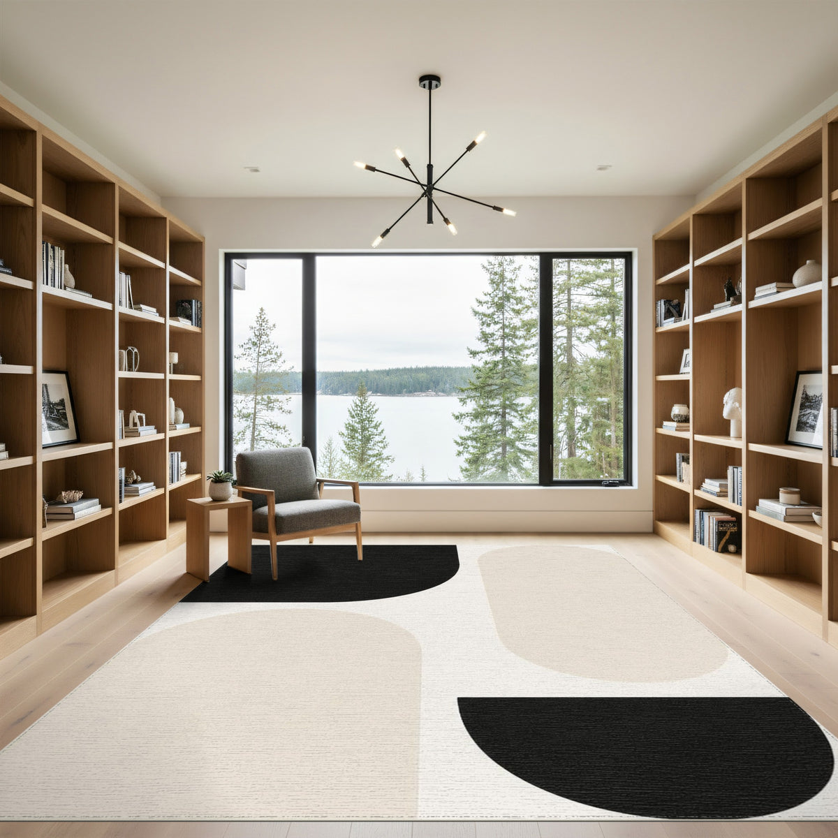 Black White Geometric Abstract Area Rug
