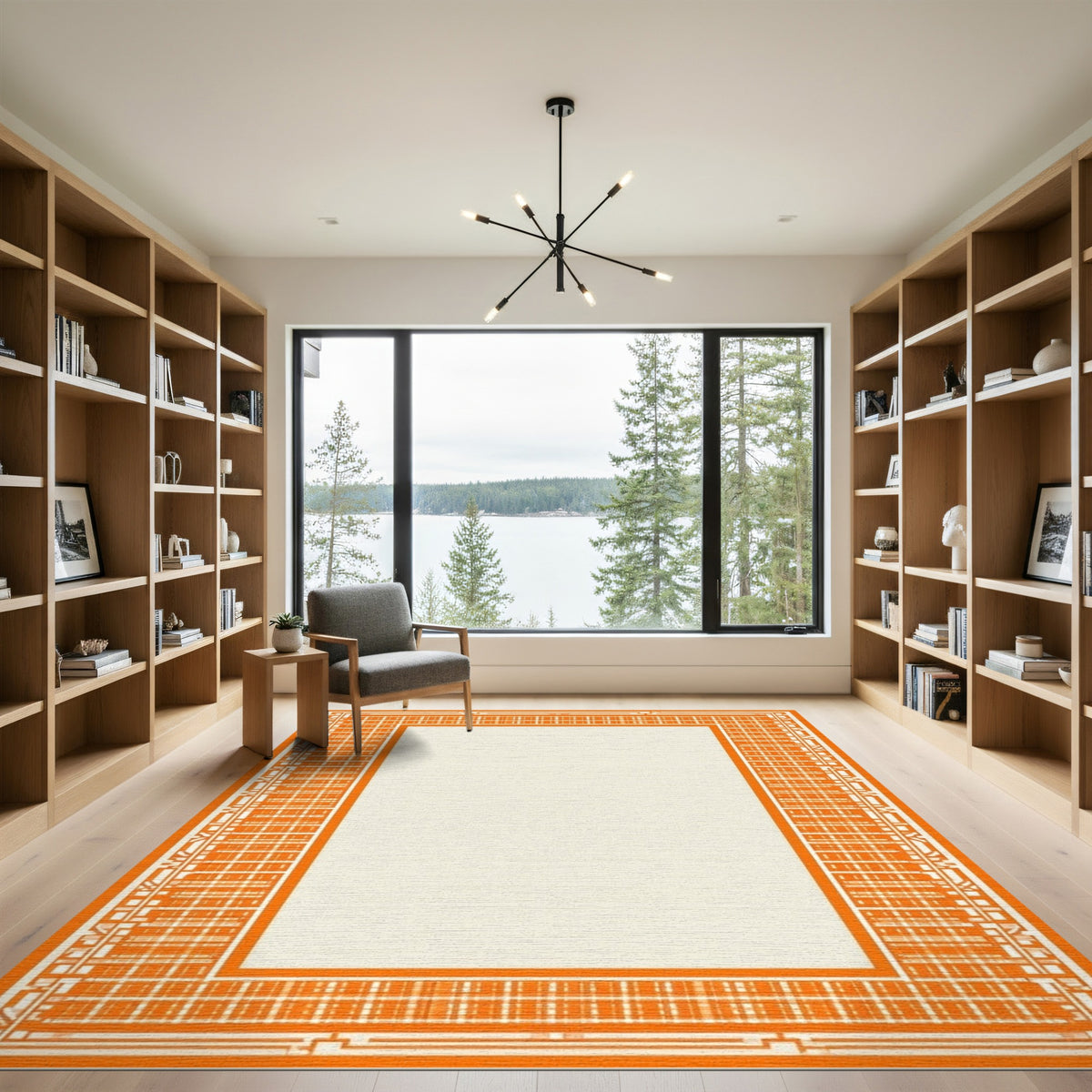 Orange Geometric Modern Orange Geometric Border Area Rug