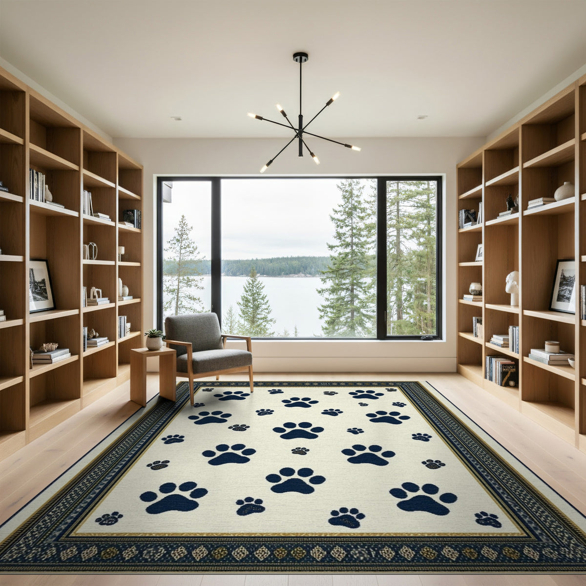 Navy Paw Print Kids Area Rug