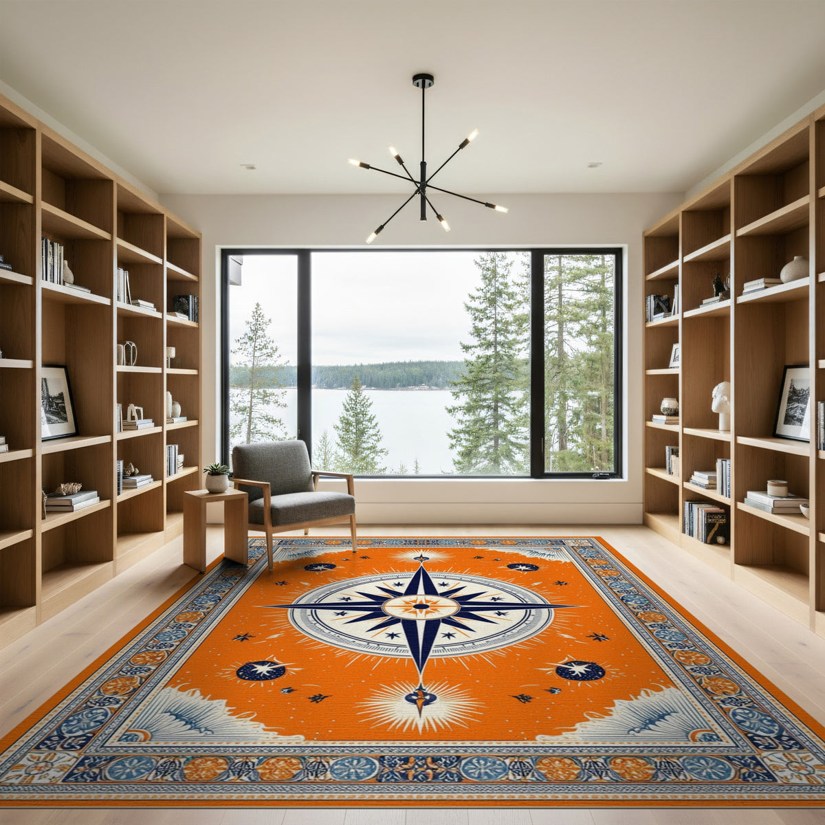 Orange Compass Rose Area Rug