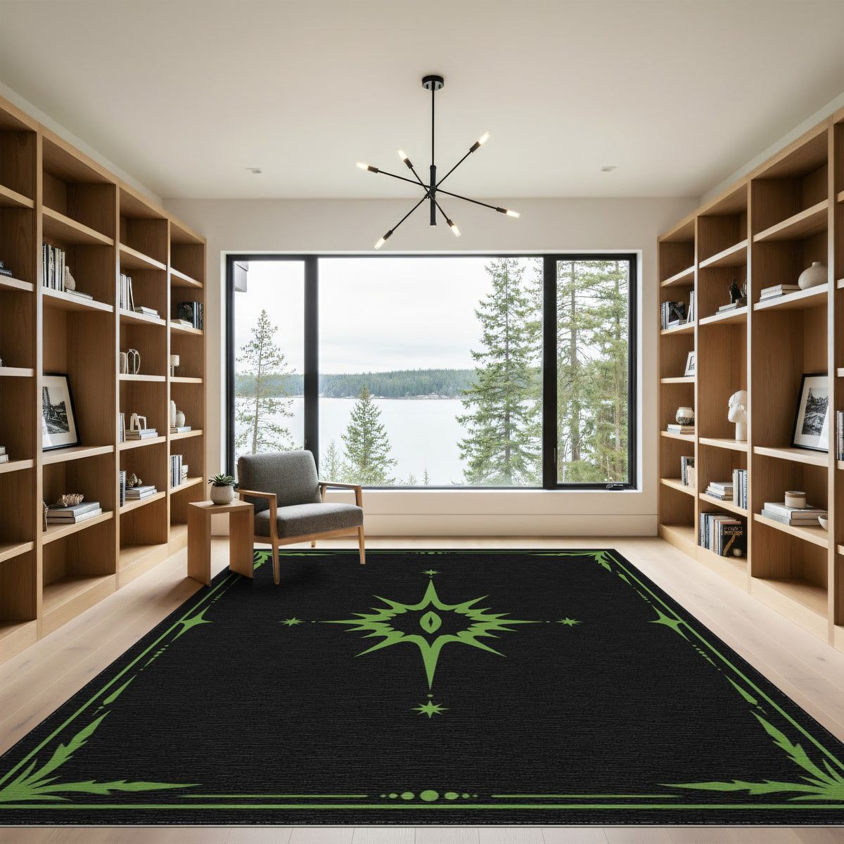 Green Geometric Modern Green Starburst Geometric Area Rug