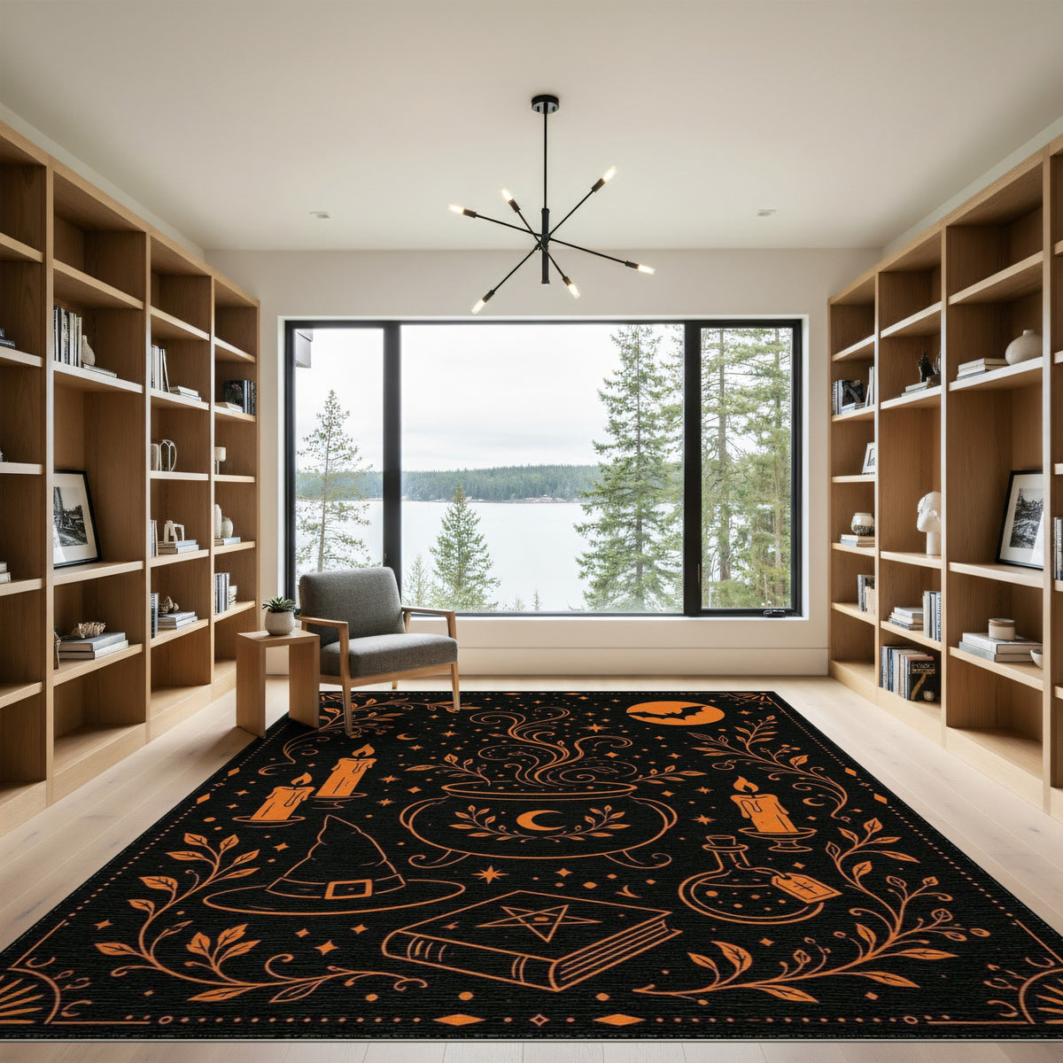 Orange Mystic Cauldron Witch Area Rug