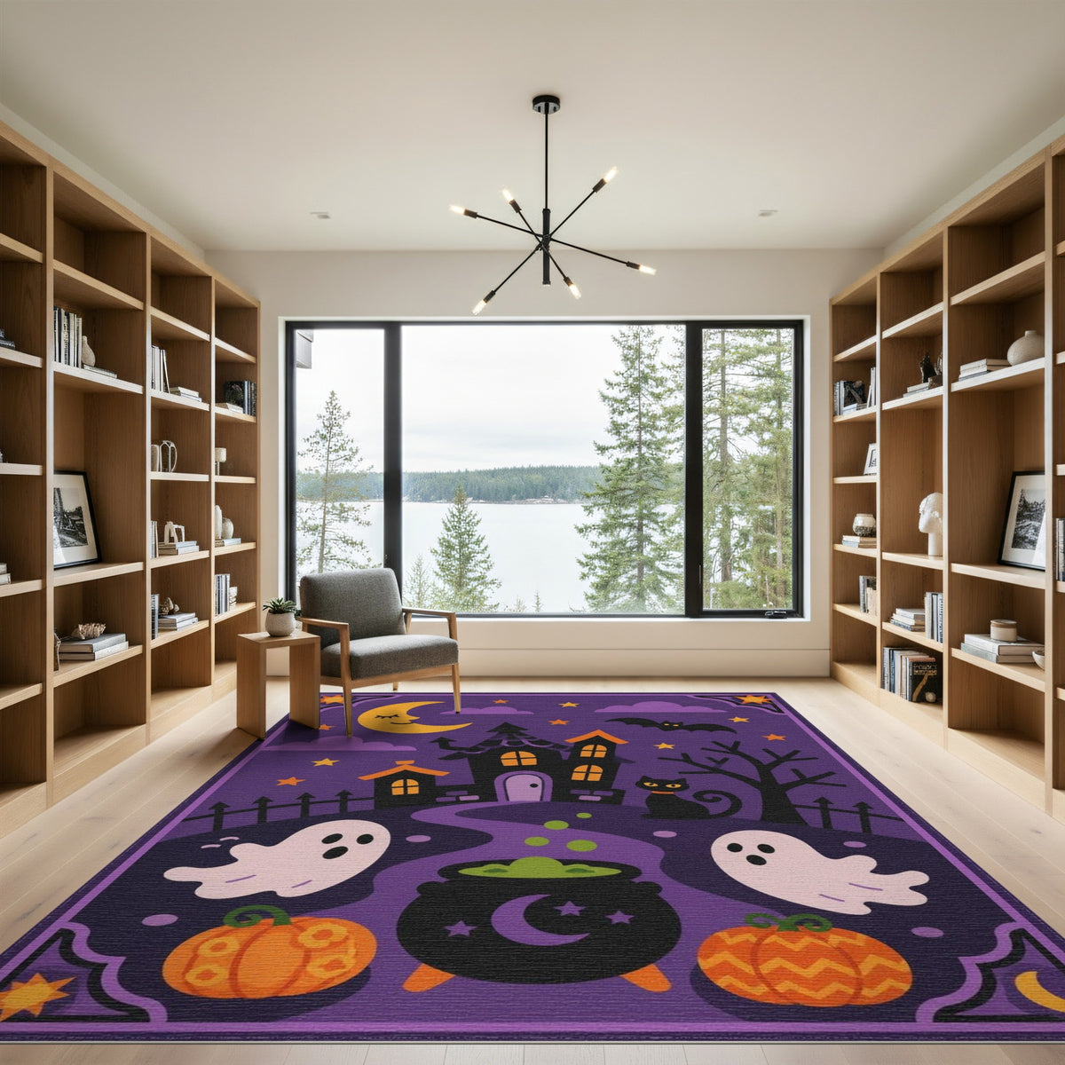 Halloween Haunted House Purple Kids Area Rug