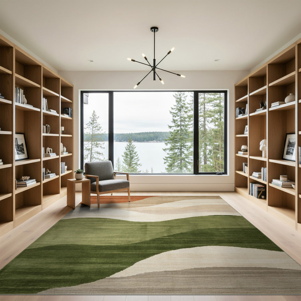 Abstract Wave Area Rug in Beige and Green
