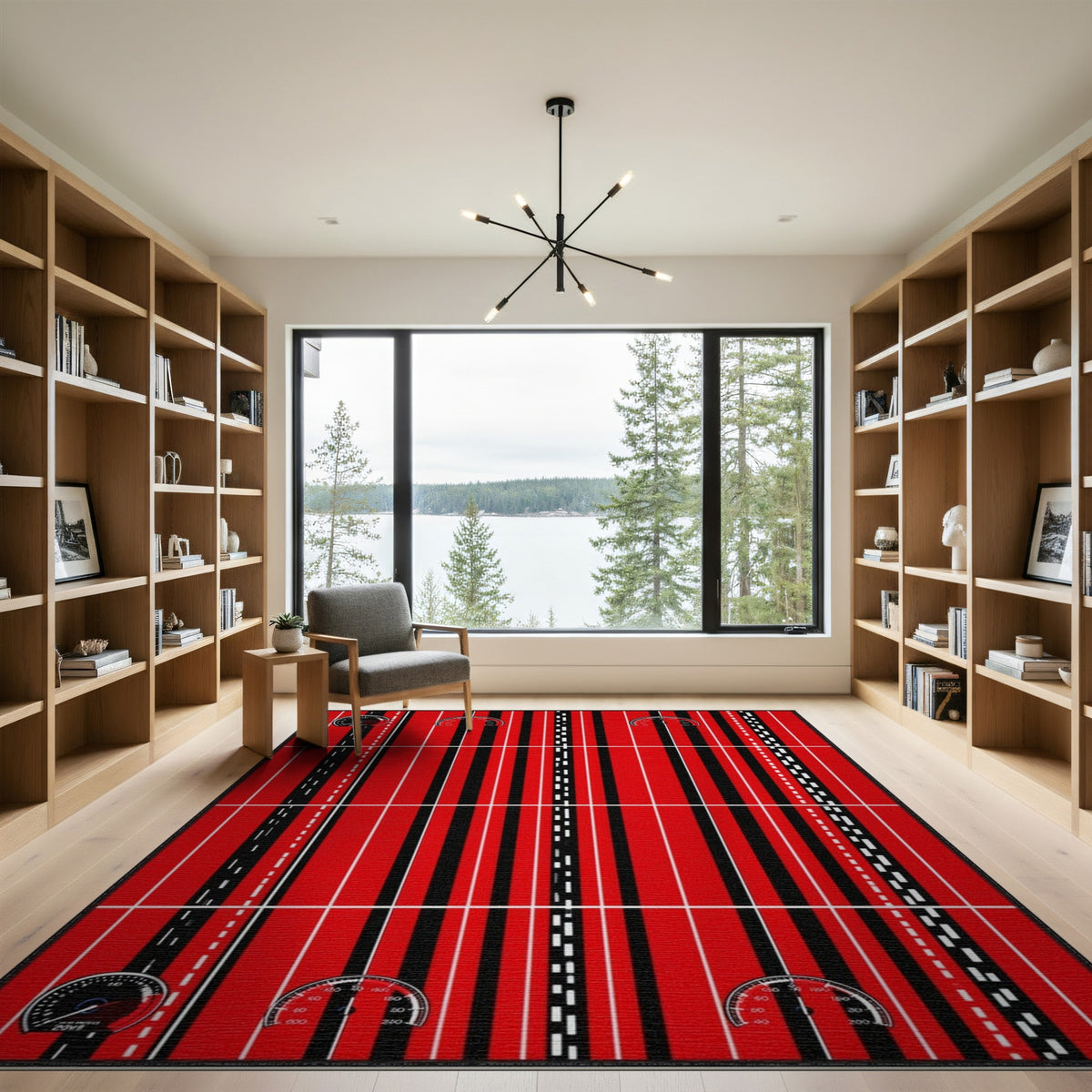 Red Speedometer Racing Stripe Area Rug